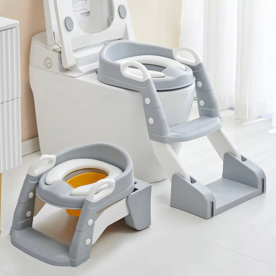 Little Mom Scaun De Toaletă Pentru Copii BH-BC-301 Gri Cu Treaptă Cu Mânere Și Pernuță