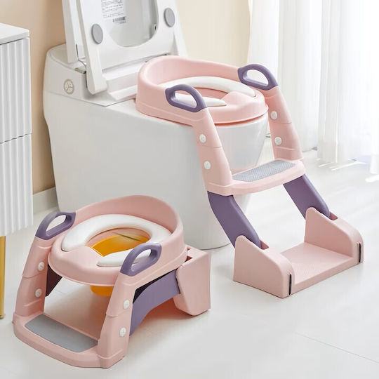 Little Mom Scaun De Toaletă Pentru Copii BH-BC-301 Roz Cu Treaptă Cu Mânere Și Pernuță