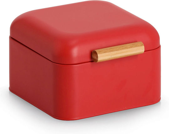 Ψωμιέρα με Καπάκι Μεταλλική Κόκκινη 20x20.5x13.5cm