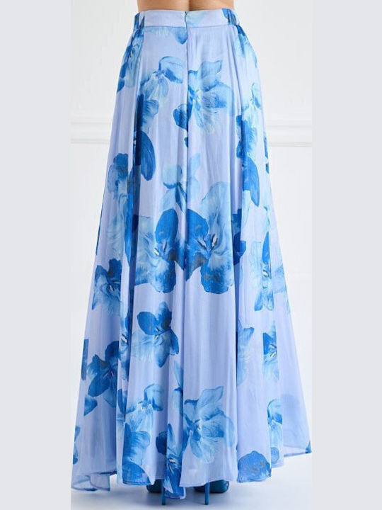 High Waist Maxi Skirt Floral Light Blue