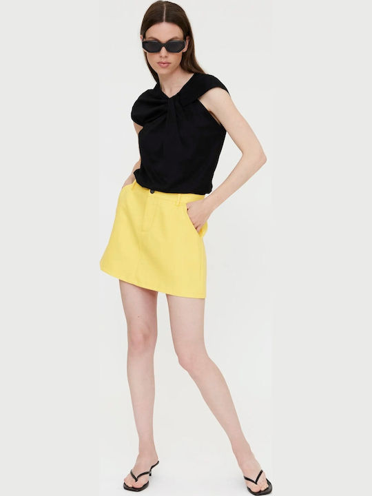 Λινή Ψηλόμεση Mini Φούστα Yellow