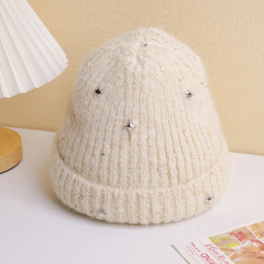 Beanie Unisex Σκούφος Πλεκτός σε Μπεζ χρώμα