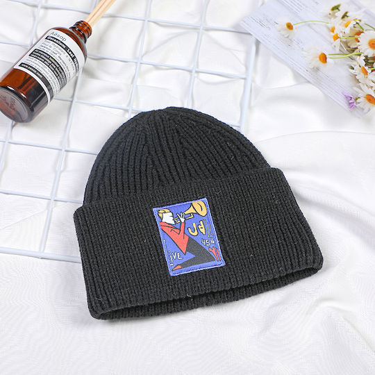Beanie Unisex Σκούφος Πλεκτός σε Μαύρο χρώμα