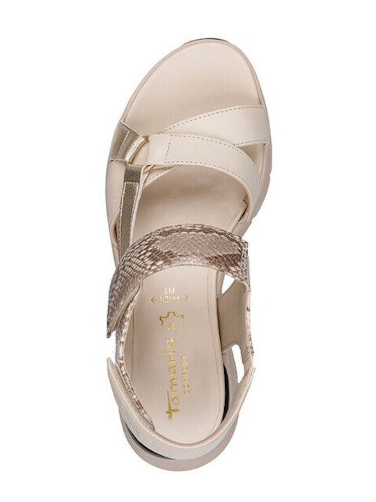 Leder Damen Flache Sandalen Beige