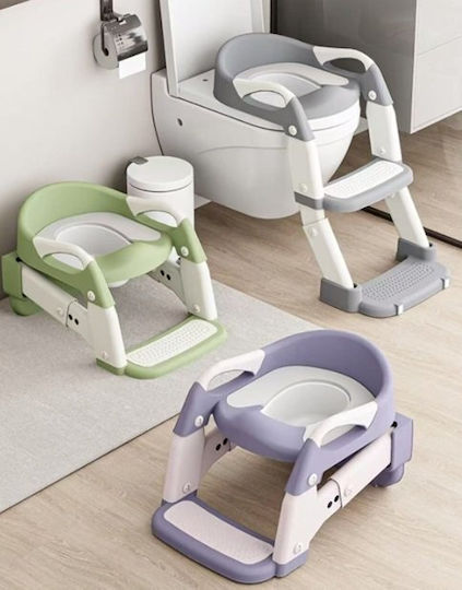 Little Mom Scaun De Toaletă Pentru Copii BH-BC-1037 Verde Cu Treaptă Cu Mânere Și Pernuță