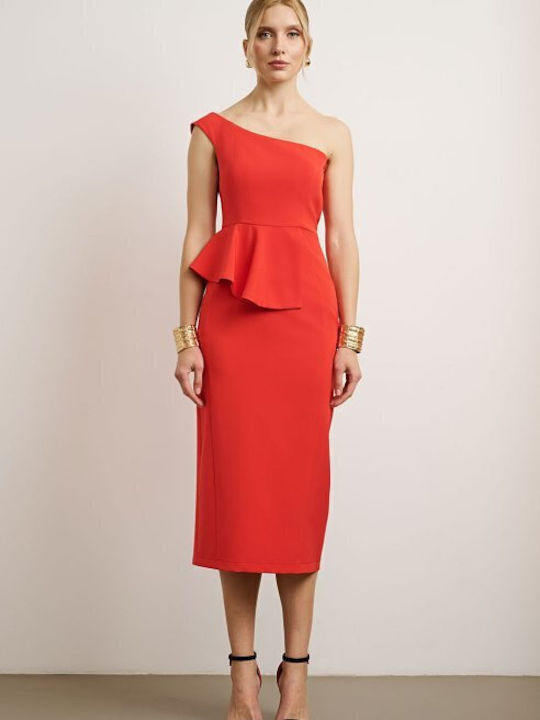 Peplum Summer Midi Dress for Wedding Christening Red