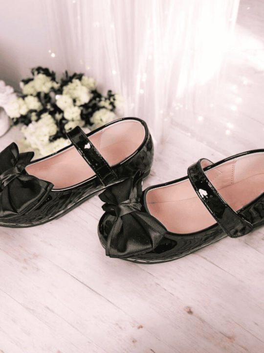 Kids Ballerinas With Hoop & Loop Closure Leather Black