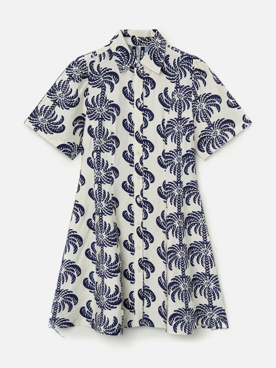 Summer Mini Shirt Dress Blue White