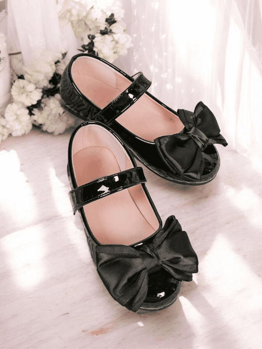 Kids Ballerinas With Hoop & Loop Closure Leather Black