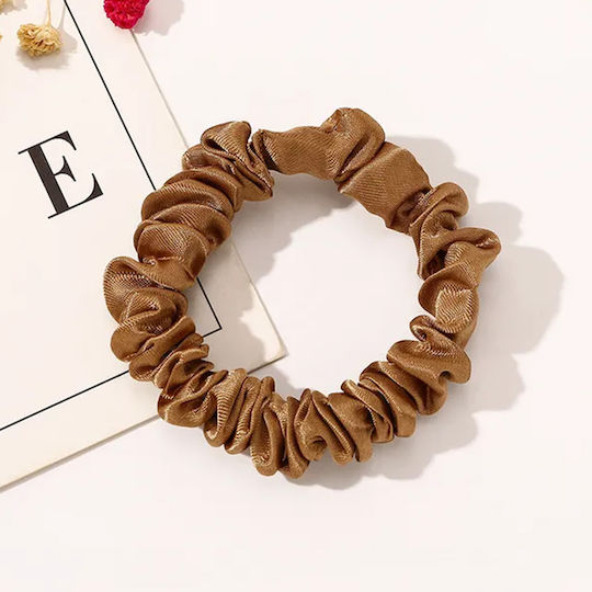 Classic Scrunchie Hair In Satin Pleated Minimalist Brown