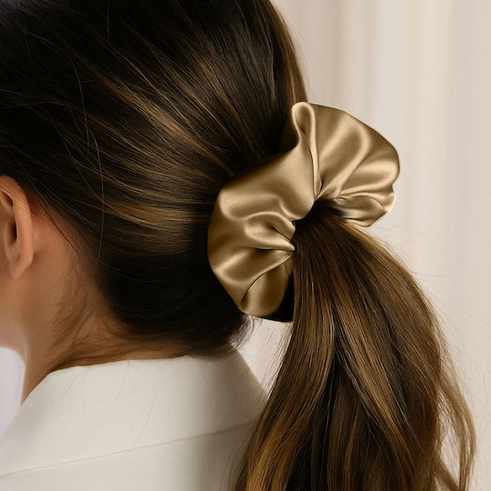 Scrunchie Clasic Din Mătase Uni Pentru Păr Minimalist Maro