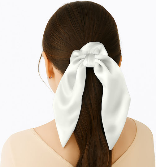 Scrunchie Eșarfă Scurtă Pentru Păr Din Satin Fluture Elegant Alb