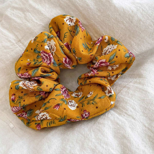 Classic Scrunchie Hair In Cotton Flowered Spring Yellow