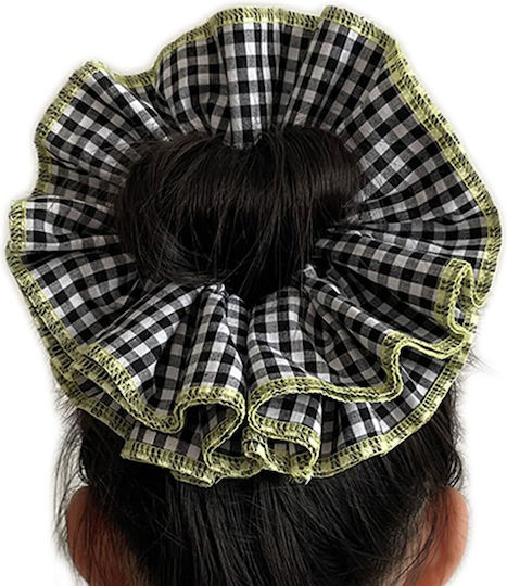 Scrunchie Maxi Hair In Vichy Folded Fabric Black Yellow
