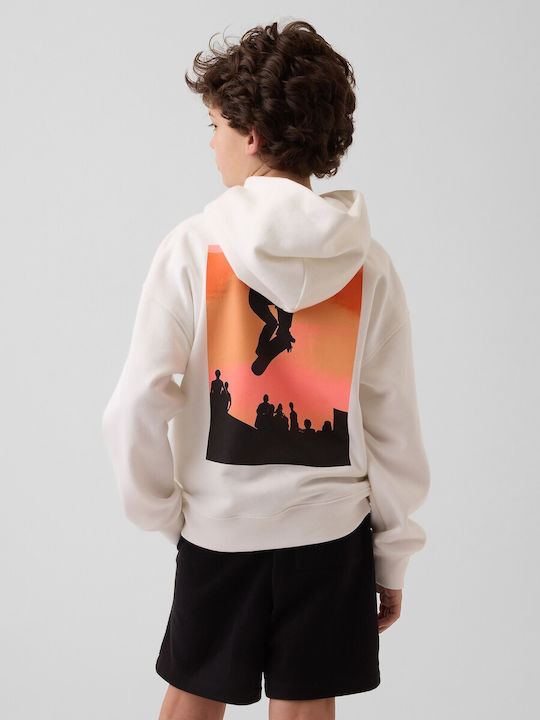 Fleece Kids Sweatshirt With Hood and Pockets Off White