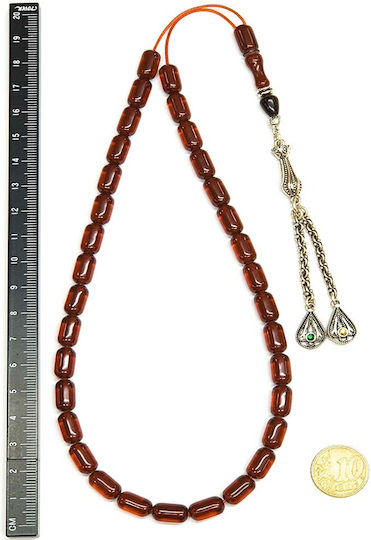 Roloi Komboloi Worry Beads with 33 Beads Made of Mastic Length 38cm Honey