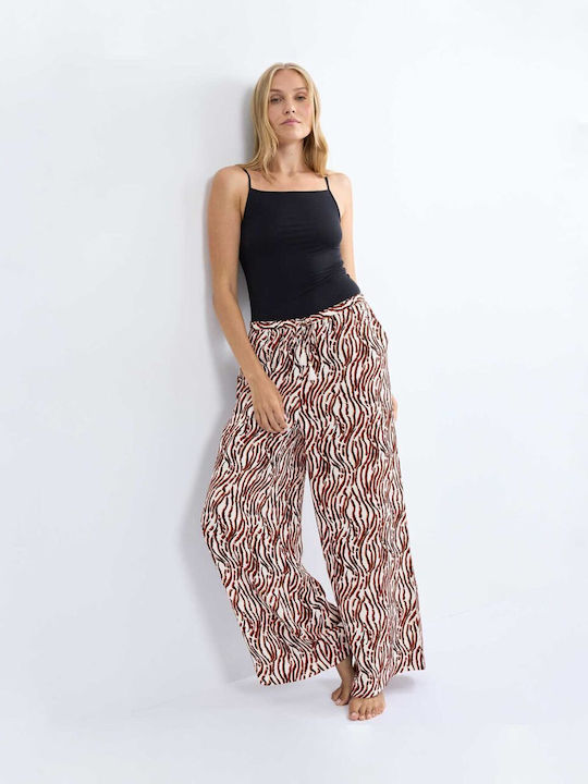 Women's Satin Trousers with Rubber Band Printed