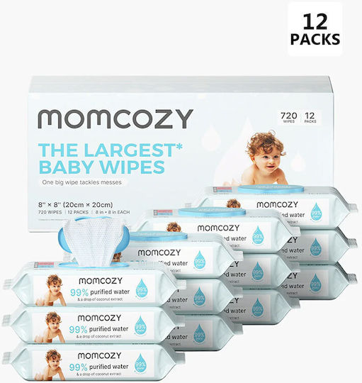 Momcozy Servetele Umede Bebelusi Cu 99% Apă Fără Alcool Fara Parabeni 12x12 Bucăți