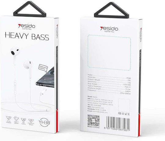 Yesido Yh38 In-ear Căști Handsfree cu Mufă USB-C Alb