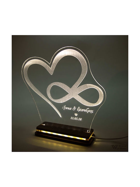 World of Wood Decorative Table Lamp Heart Infinity LED Warm White Love 21x20cm