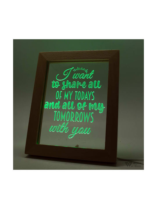World of Wood Decorative Table Lamp Quote Todays And Tomorrows LED Love