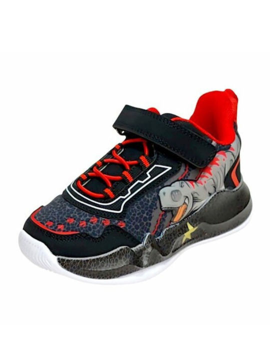 Kids Sneakers with Hoop & Loop Closure and Lights Black A2507