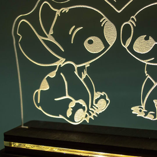World of Wood Διακοσμητικό Φωτιστικό Stitch & Angel LED Θερμό Λευκό Love 21x17εκ.