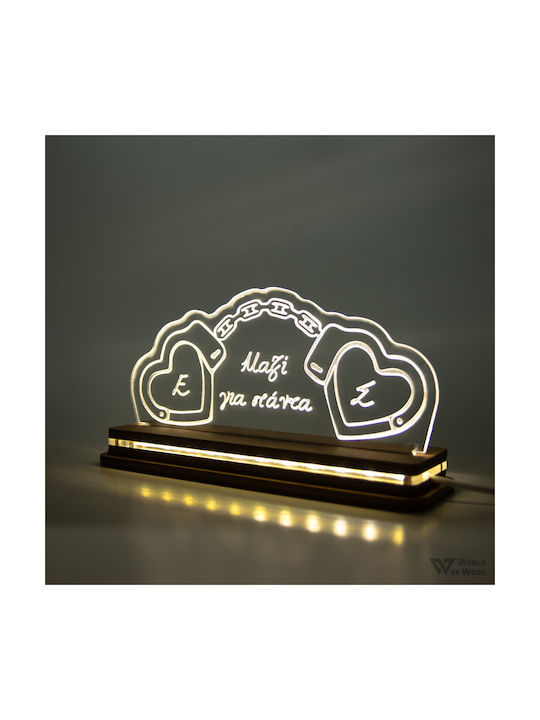 World of Wood Decorative Table Lamp Hearts Handcuffs LED Warm White Love 10x20cm