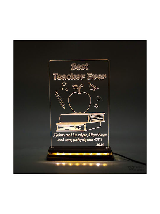 World of Wood Decorative Table Lamp Best Teacher Ever LED 20x14cm