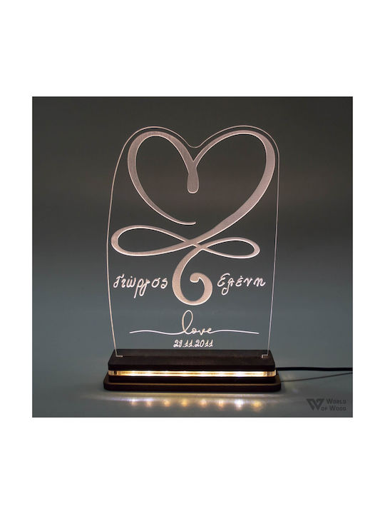 World of Wood Decorative Table Lamp Heart Love LED Warm White Love 22x16cm