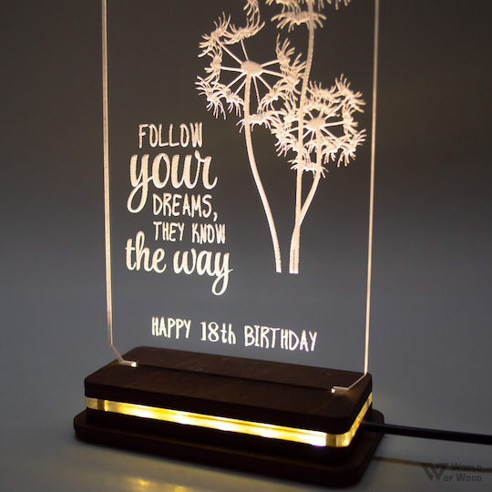 World of Wood Διακοσμητικό Φωτιστικό Dragonfly - Follow Your Dreams LED Θερμό Λευκό Love 22x10εκ.
