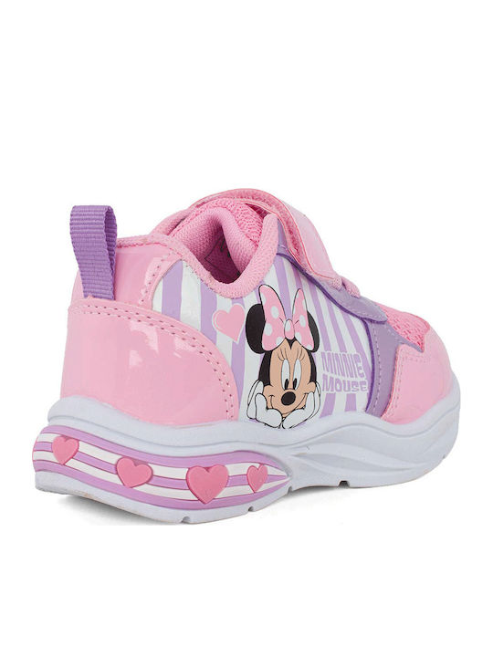 Minnie Mouse Παιδικά Sneakers με Σκρατς & Φωτάκια Ροζ