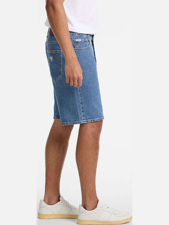 Bermude Bărbați din Denim cu Croială Lejeră Albastre