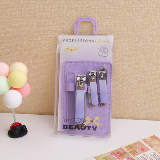 Dreamy Lila Leder Nagelzubehör 4-teilige Maniküre-Set mit Lederetui