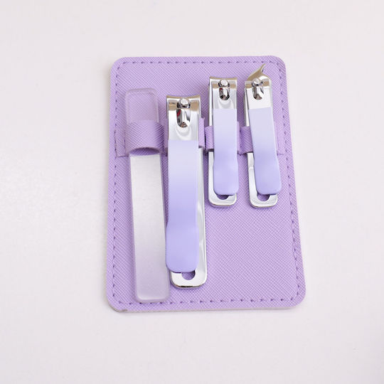 Dreamy Lila Leder Nagelzubehör 4-teilige Maniküre-Set mit Lederetui