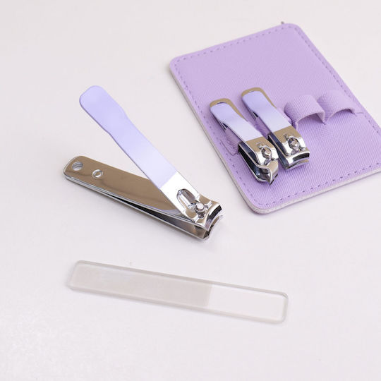 Dreamy Lila Leder Nagelzubehör 4-teilige Maniküre-Set mit Lederetui