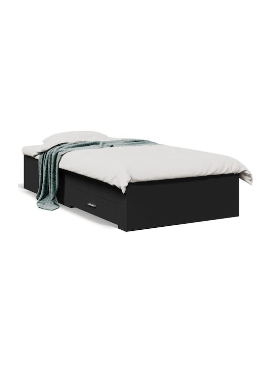 Suport Pat Single Din Lemn Negru Cu Plăci Pentru Saltea 75x190cm