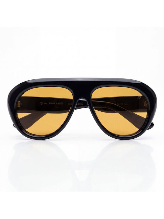 AV Sunglasses Lyra Unisex Sonnenbrillen mit Schwarzem Horn umrandetem Rahmen und schwarzen Gläsern