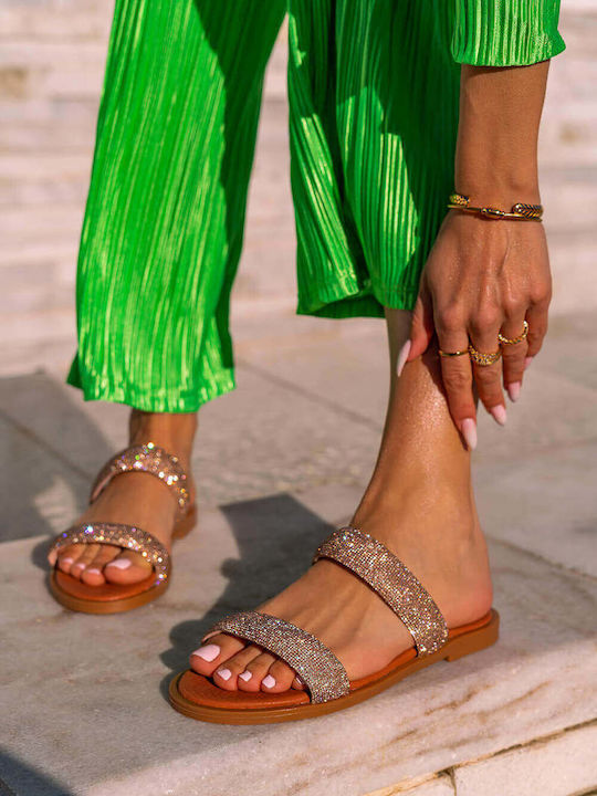 Bronze Double Strap Glitter Sandals