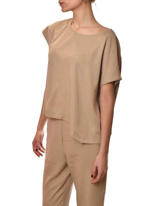 Blouse Women's Short Sleeve Beige