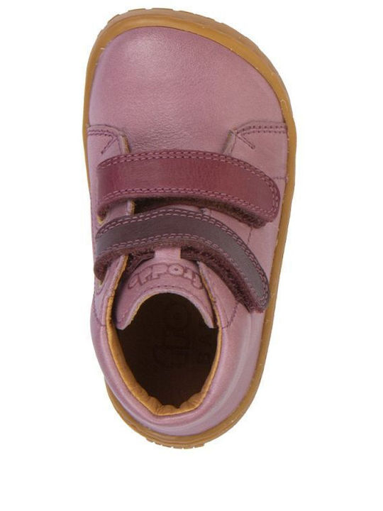 Leather Kids Ankle Boots with Hoop & Loop Closure Pink