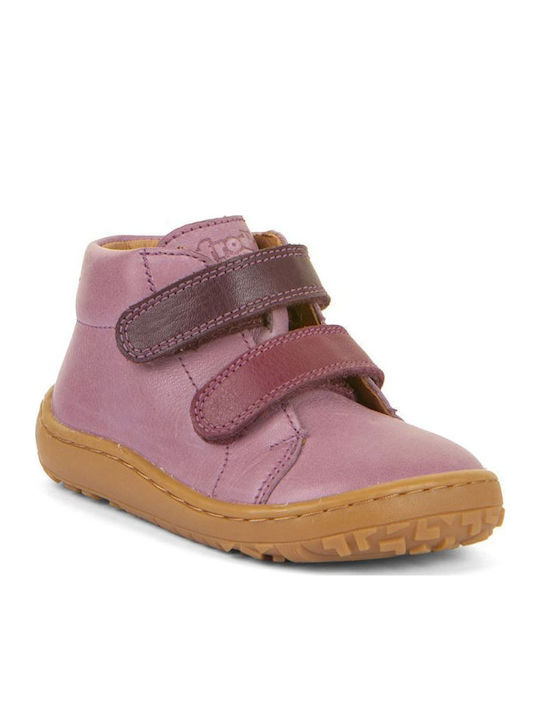 Leather Kids Ankle Boots with Hoop & Loop Closure Pink