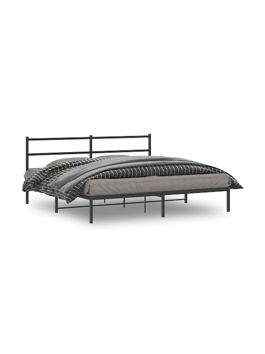 King Size Metal Bed Black with Slats for Mattress 193x203cm