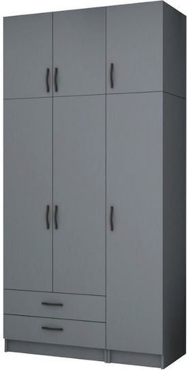 Ricardo Τρίφυλλη Ντουλάπα με Πατάρι 120x51.8x240cm Ανθρακί Ricardo Τρίφυλλη Ντουλάπα με Πατάρι 120x51.8x240cm Ανθρακί