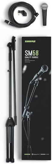 Shure SM58-KM-SOM Комплект Δυναμικό Микрофон XLR Ръчно изработено за Вокали Комплект с високо качество в Черен Цвят