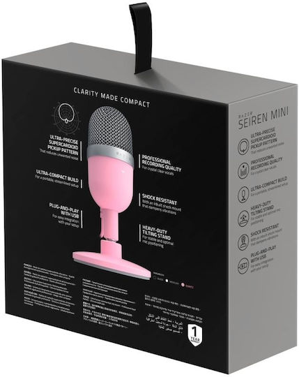 Razer Seiren Mini Πυκνωτικό Μικρόφωνο USB Επιτραπέζιο Quartz σε Ροζ Χρώμα