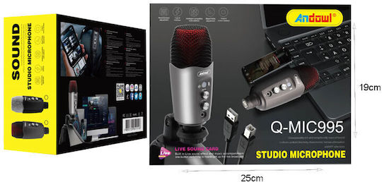 Andowl Q-MIC995 Condenser Microphone USB Tabletop for Vocals in Gray Color