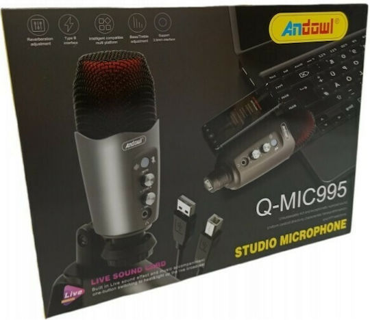 Andowl Q-MIC995 Condenser Microphone USB Tabletop for Vocals in Gray Color