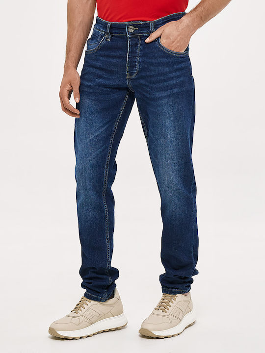 Men's Elastic Jeans Pants with Slim Fit Blue