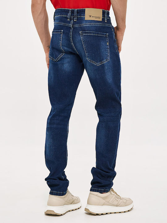 Men's Elastic Jeans Pants with Slim Fit Blue